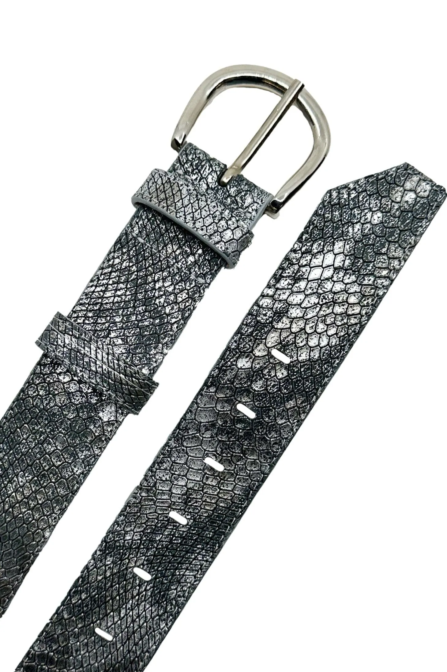Hot Carolina Jeans Belt Metallic Grey Snake Print