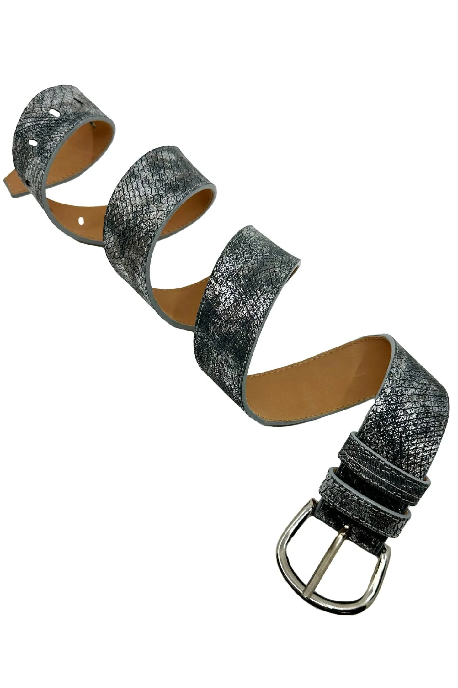 Hot Carolina Jeans Belt Metallic Grey Snake Print