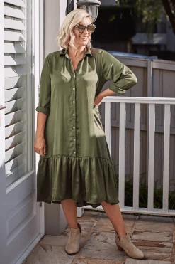 Best Sale Carolina Kaylin Long Sleeve Dress Olive