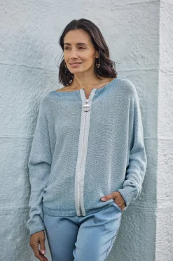 Discount Carolina Kyle Zipped Cardigan Light Blue Shimmer