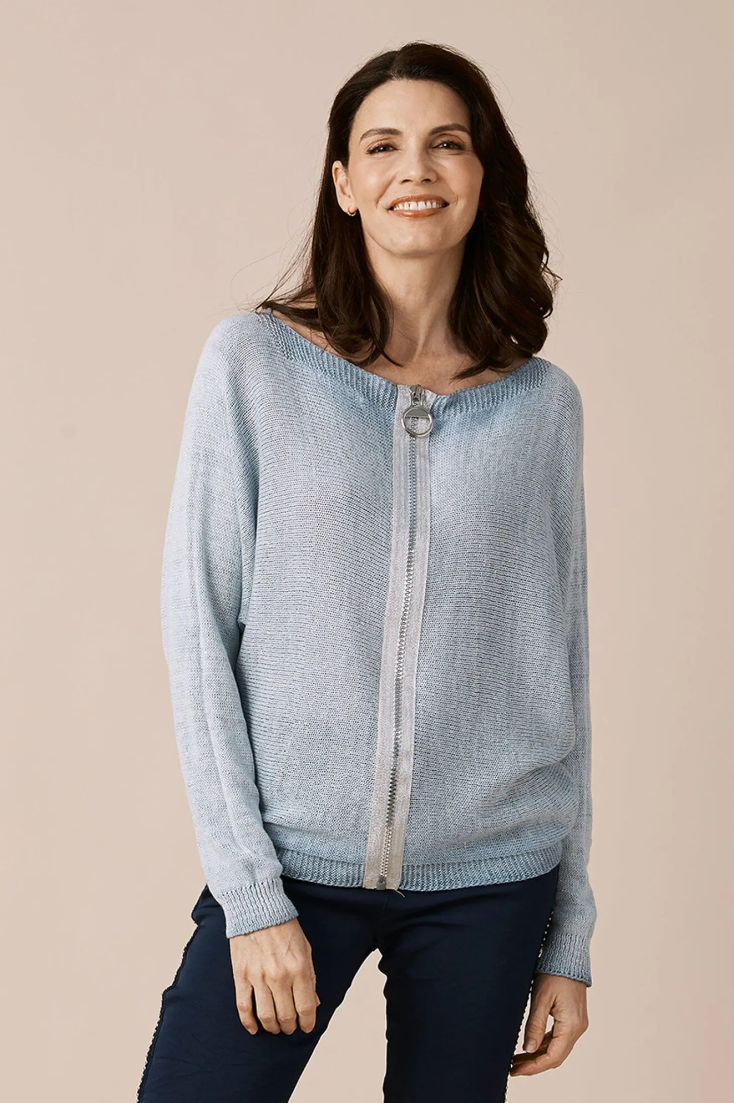 Discount Carolina Kyle Zipped Cardigan Light Blue Shimmer