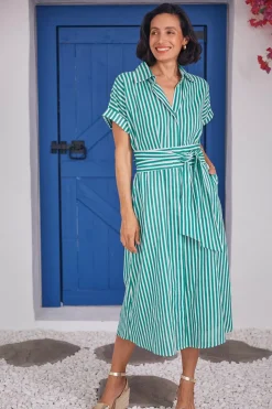 New Carolina Laura Striped Dress Emerald
