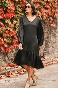 Outlet Carolina Laurel Long Sleeve Dress Black
