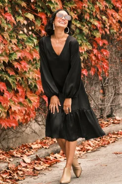 Outlet Carolina Laurel Long Sleeve Dress Black