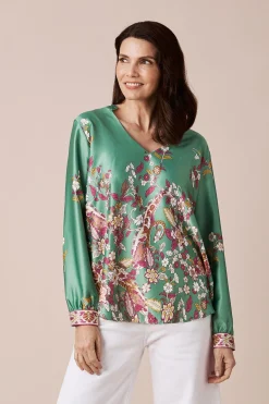 Cheap Carolina Laurie Print V-Neck Long Sleeve Top