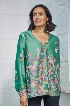 Cheap Carolina Laurie Print V-Neck Long Sleeve Top