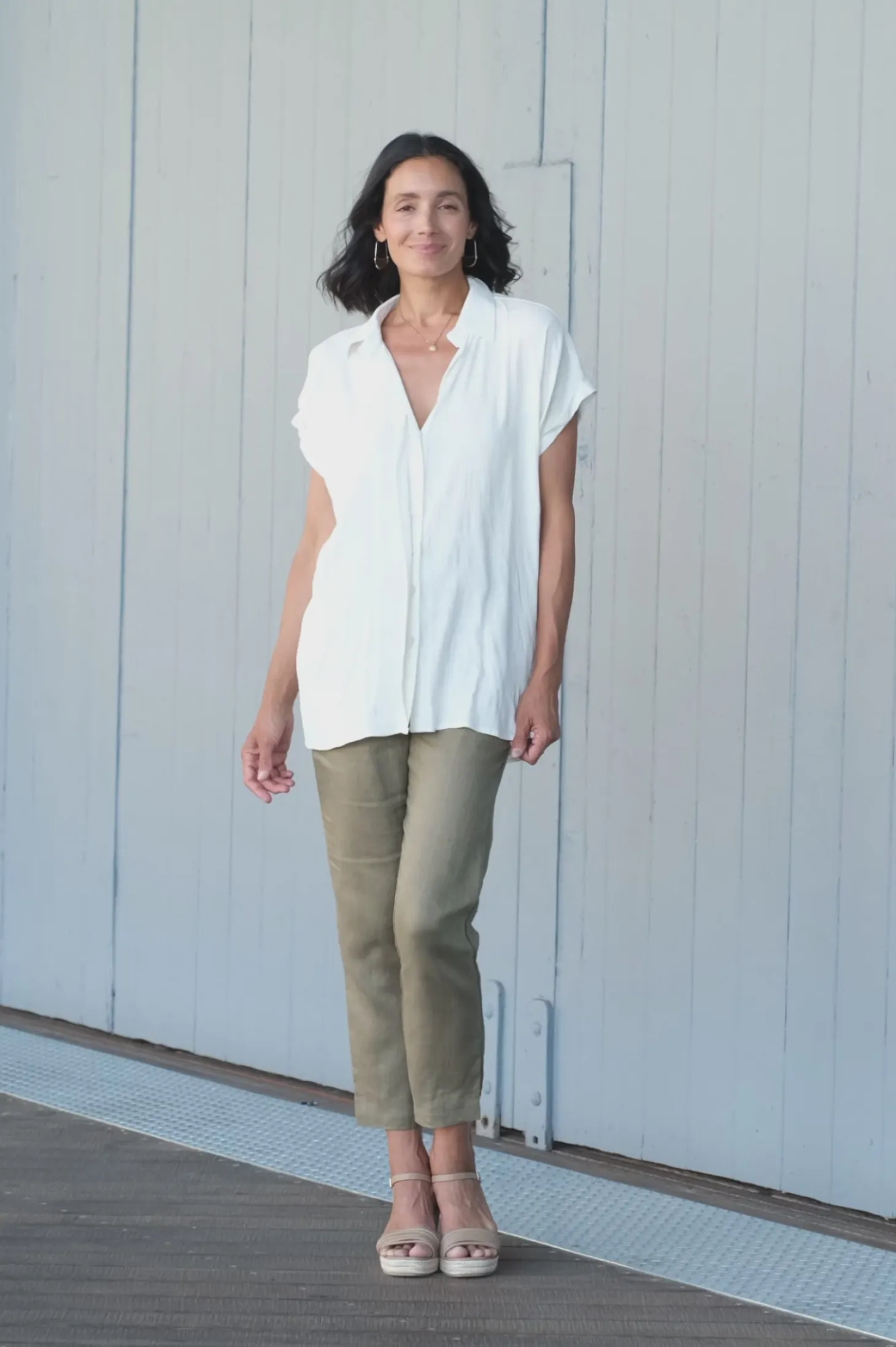 New Carolina Lindsey Short Sleeve Collared Top Cream