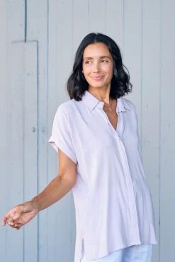 Shop Carolina Lindsey Short Sleeve Collared Top Lilac