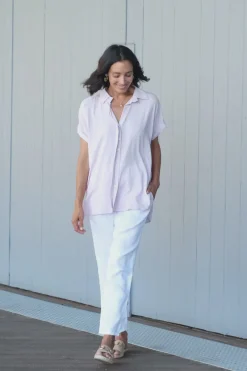 Shop Carolina Lindsey Short Sleeve Collared Top Lilac