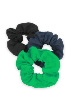 Online Carolina Linen Hair Scrunchies Black/ Emerald/ Navy