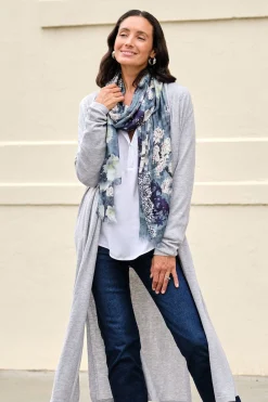 Hot Carolina Lissy Floral Modal Scarf Slate Blue