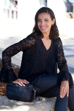 Best Sale Carolina Lorna Long Sleeve Lace Top Black