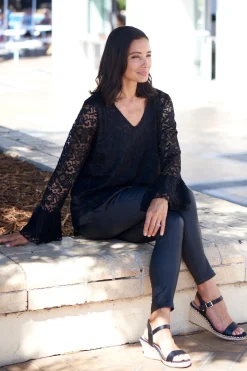 Best Sale Carolina Lorna Long Sleeve Lace Top Black