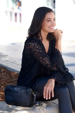 Best Sale Carolina Lorna Long Sleeve Lace Top Black