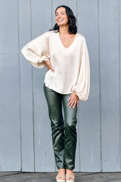 Sale Carolina Lucia Metallic Olive Jeans
