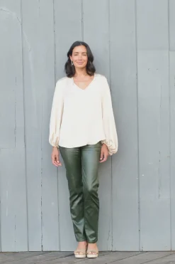 Sale Carolina Lucia Metallic Olive Jeans