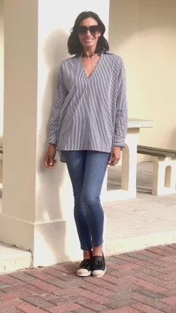 Best Carolina Lynette Collared Long Sleeve Shirt Striped Black