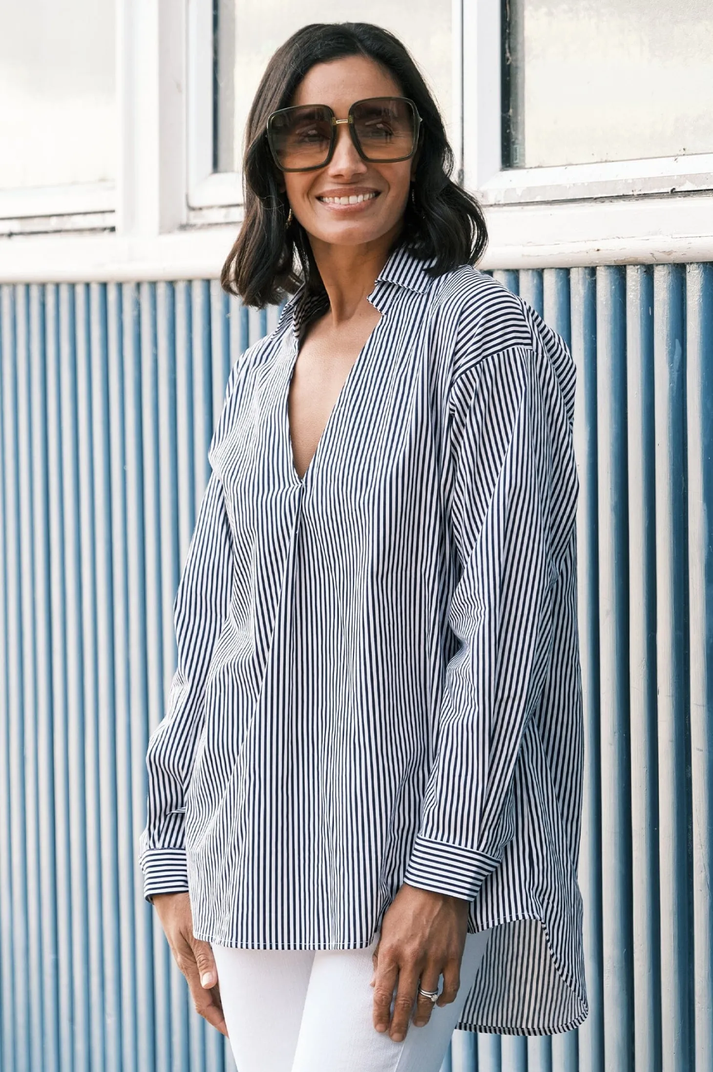 Best Carolina Lynette Collared Long Sleeve Shirt Striped Navy