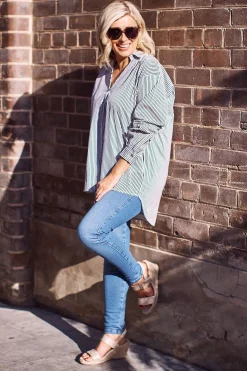 Best Carolina Lynette Collared Long Sleeve Shirt Striped Navy