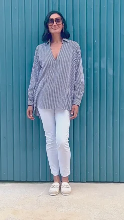 Best Carolina Lynette Collared Long Sleeve Shirt Striped Navy
