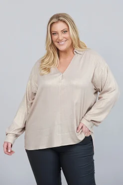 Sale Carolina Lynette Collared Long Sleeve Shirt Light Gold