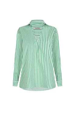 Store Carolina Lynette Collared Long Sleeve Shirt Striped Green