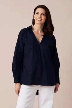 Hot Carolina Lynette Collared Long Sleeve Shirt Navy