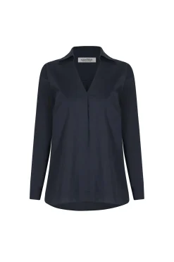 Hot Carolina Lynette Collared Long Sleeve Shirt Navy