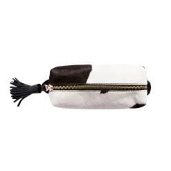 New Carolina Make up Bag Black and White Cowhide