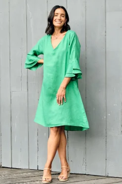 Outlet Carolina Mari Pure Linen Dress Emerald
