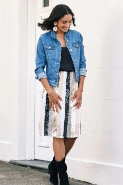 Best Sale Carolina Mia Stripe Skirt Multi Gold