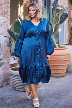 Best Sale Carolina Mikayla Long Sleeve Tiered Dress Navy