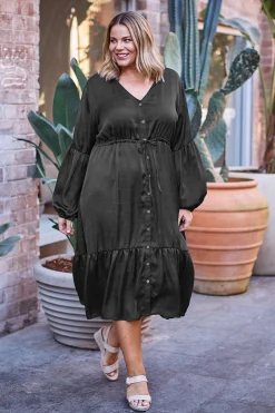 Fashion Carolina Mikayla Long Sleeve Tiered Dress Black