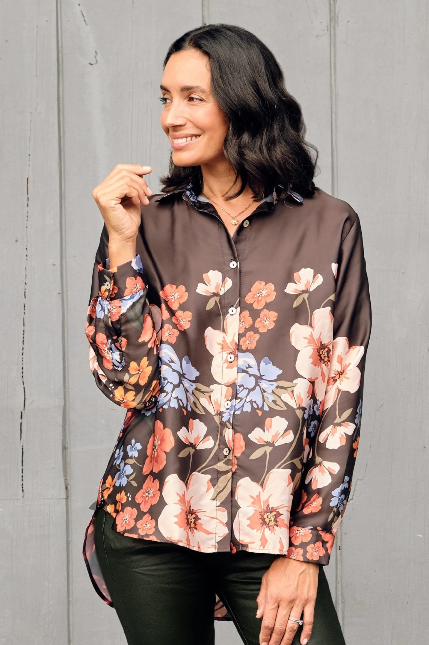 Sale Carolina Milena Collared Long Sleeve Shirt Charcoal