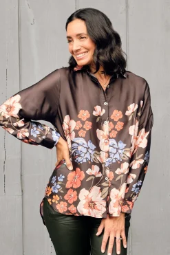 Sale Carolina Milena Collared Long Sleeve Shirt Charcoal
