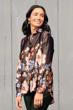 Sale Carolina Milena Collared Long Sleeve Shirt Charcoal