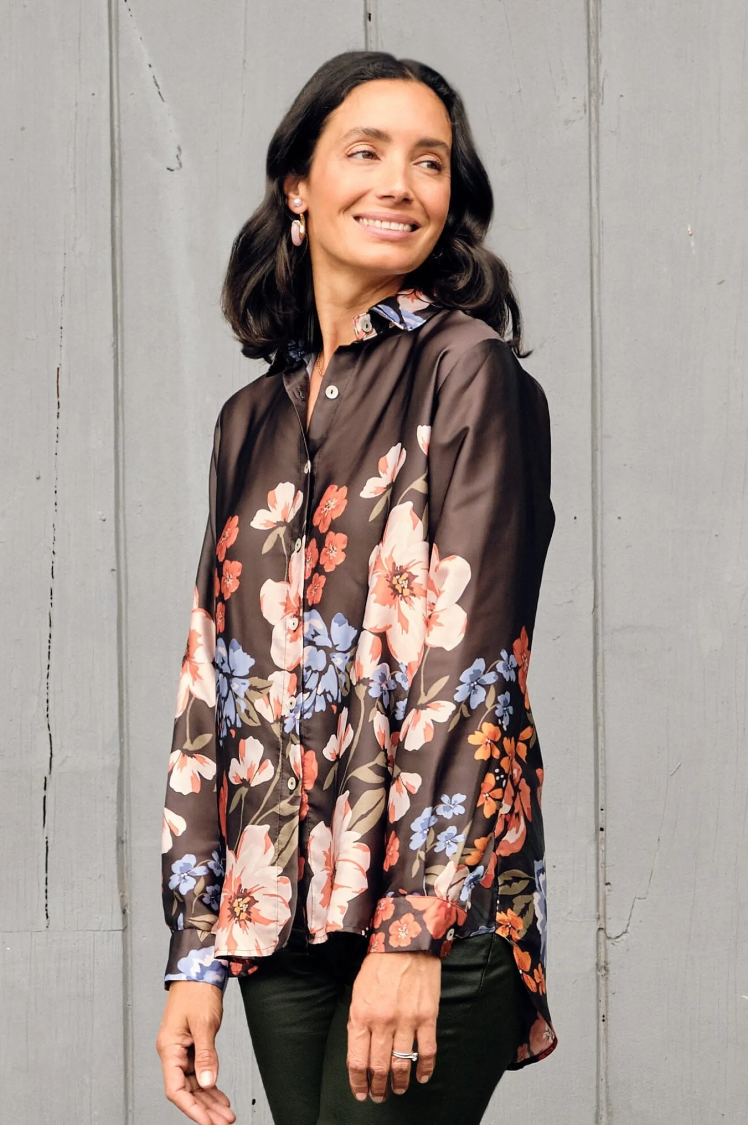 Sale Carolina Milena Collared Long Sleeve Shirt Charcoal
