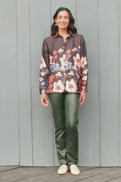 Sale Carolina Milena Collared Long Sleeve Shirt Charcoal