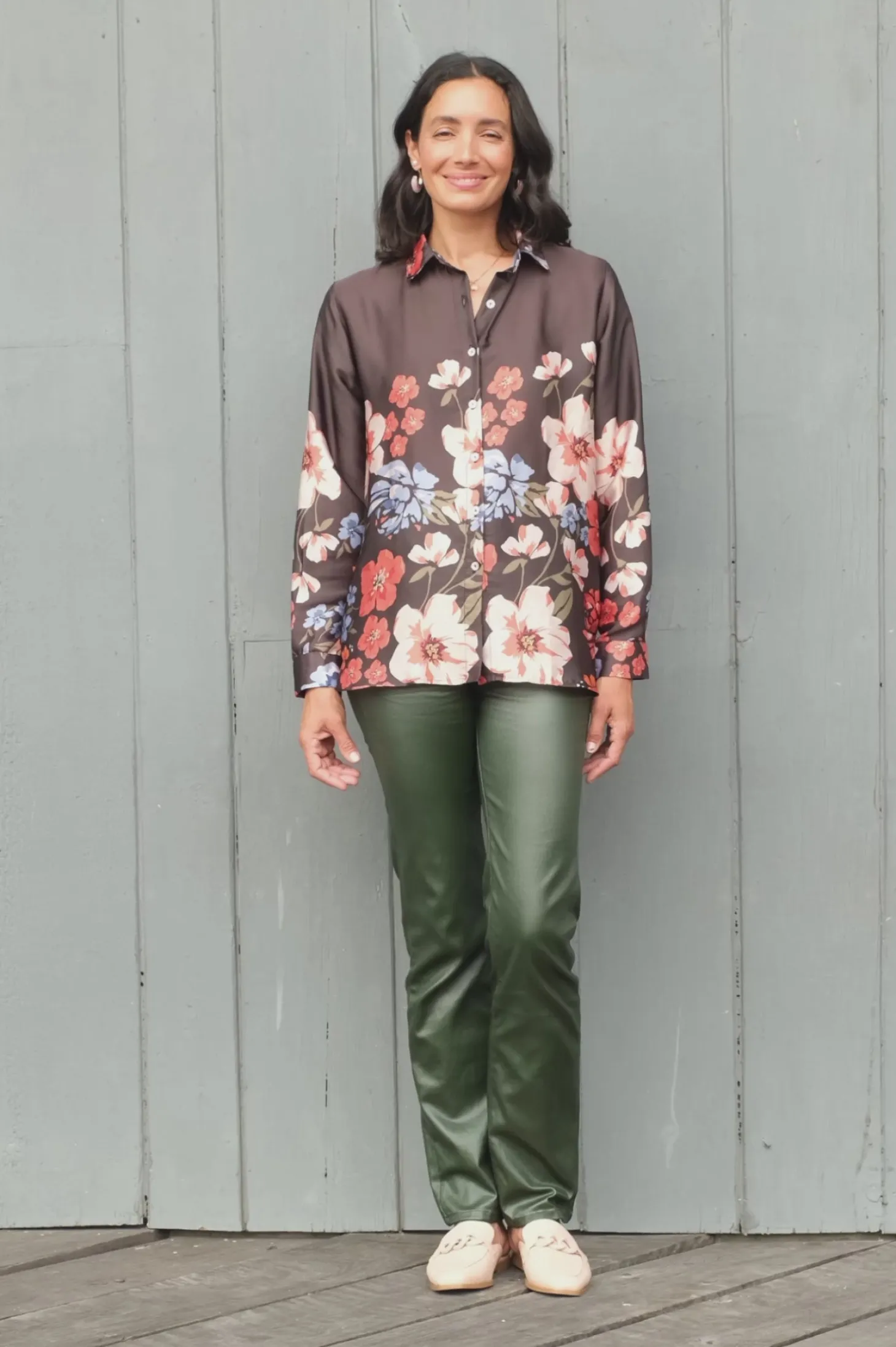 Sale Carolina Milena Collared Long Sleeve Shirt Charcoal
