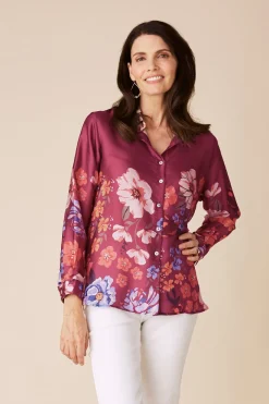 Hot Carolina Milena Collared Long Sleeve Shirt Burgundy
