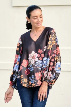 Fashion Carolina Milena V-Neck Long Sleeve Top Charcoal