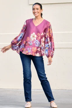 Cheap Carolina Milena V-Neck Long Sleeve Top Burgundy