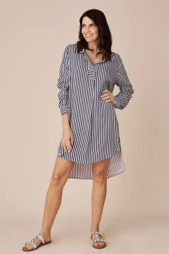 Clearance Carolina Monaco Striped Dress Shirt Dark Navy and White