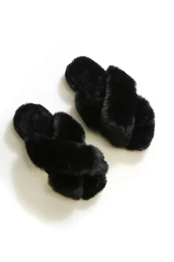Discount Carolina Nadia Fur Slipper in Black