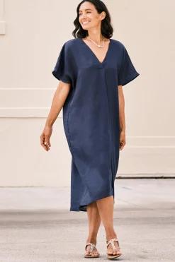 Best Sale Carolina Nadia Pure Linen Dress Navy
