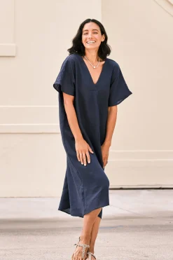 Best Sale Carolina Nadia Pure Linen Dress Navy