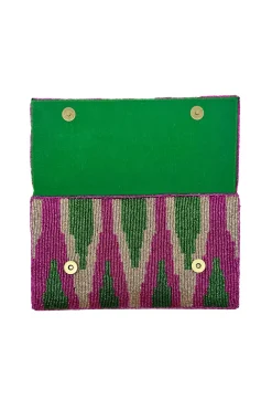 Discount Carolina Namira Sequinned Clutch Bag Green/Pink