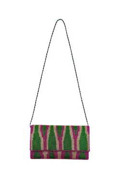 Discount Carolina Namira Sequinned Clutch Bag Green/Pink