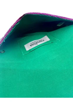 Discount Carolina Namira Sequinned Clutch Bag Green/Pink