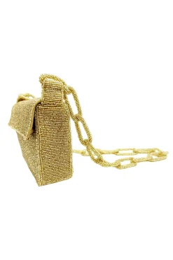 Cheap Carolina Nara Sequinned Clutch Bag Gold